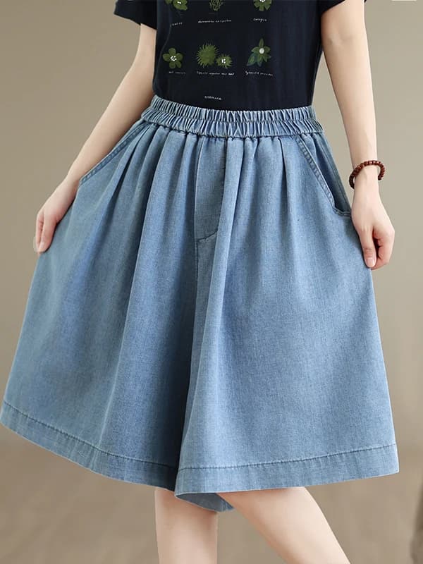 Slimming Effect Five-Quarter Jeans Skirt Loose Wide Leg Thin Cotton Casual Trousers for plus Size Women Summer 2026