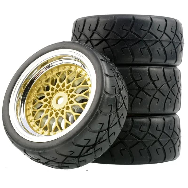 4 Pneumatici in Gomma da 65mm 1/10 per Auto RC da Corsa su Strada con Cerchi per HSP HPI, Diametro 65mm, Codici 94123-94122