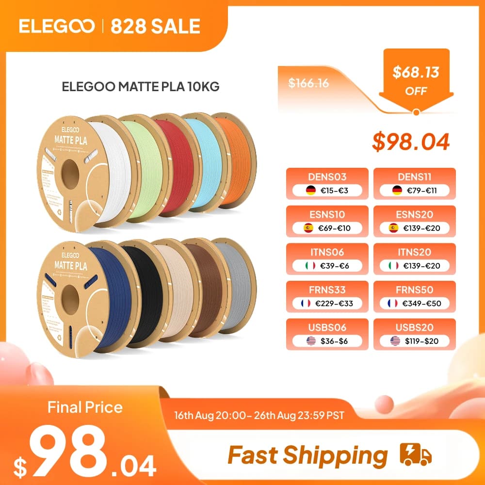 ELEGOO Filament opaque PLA 1KG for 3D printer FDM PLA Elegoo Filament 3D Printer Precision dimensional +/- 0.02 mm