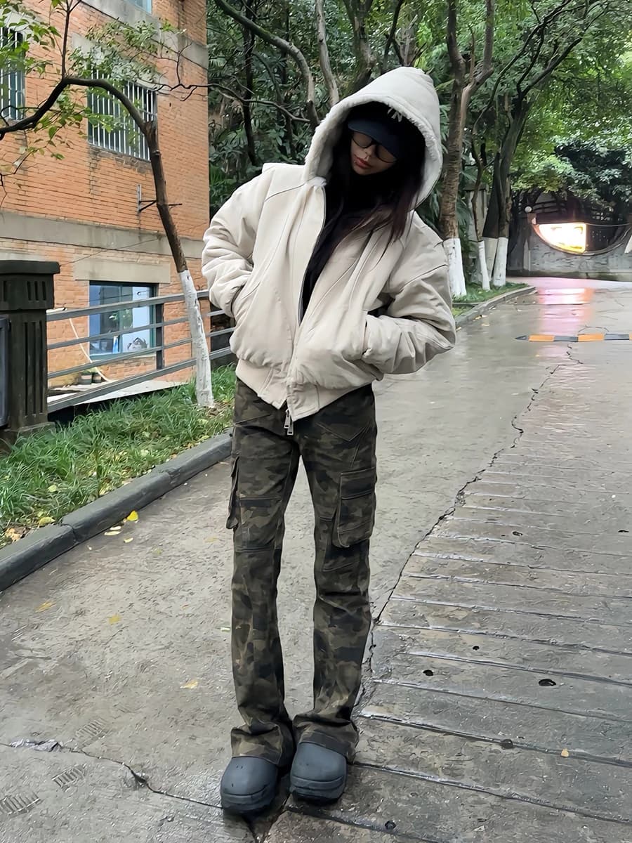 Pantaloni da Lavoro Mimetici da Uomo, Gamba Dritta, Multi-Tasca, Jeans Slim Fit Invernali alla Moda, Stile Casual High Street