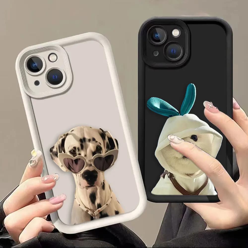 Custodia per telefono divertente e simpatica a forma di cane per iPhone Apple 17 AIR 16 16E 11 12 13 14 15 XR Plus Pro Max, in silicone antiurto