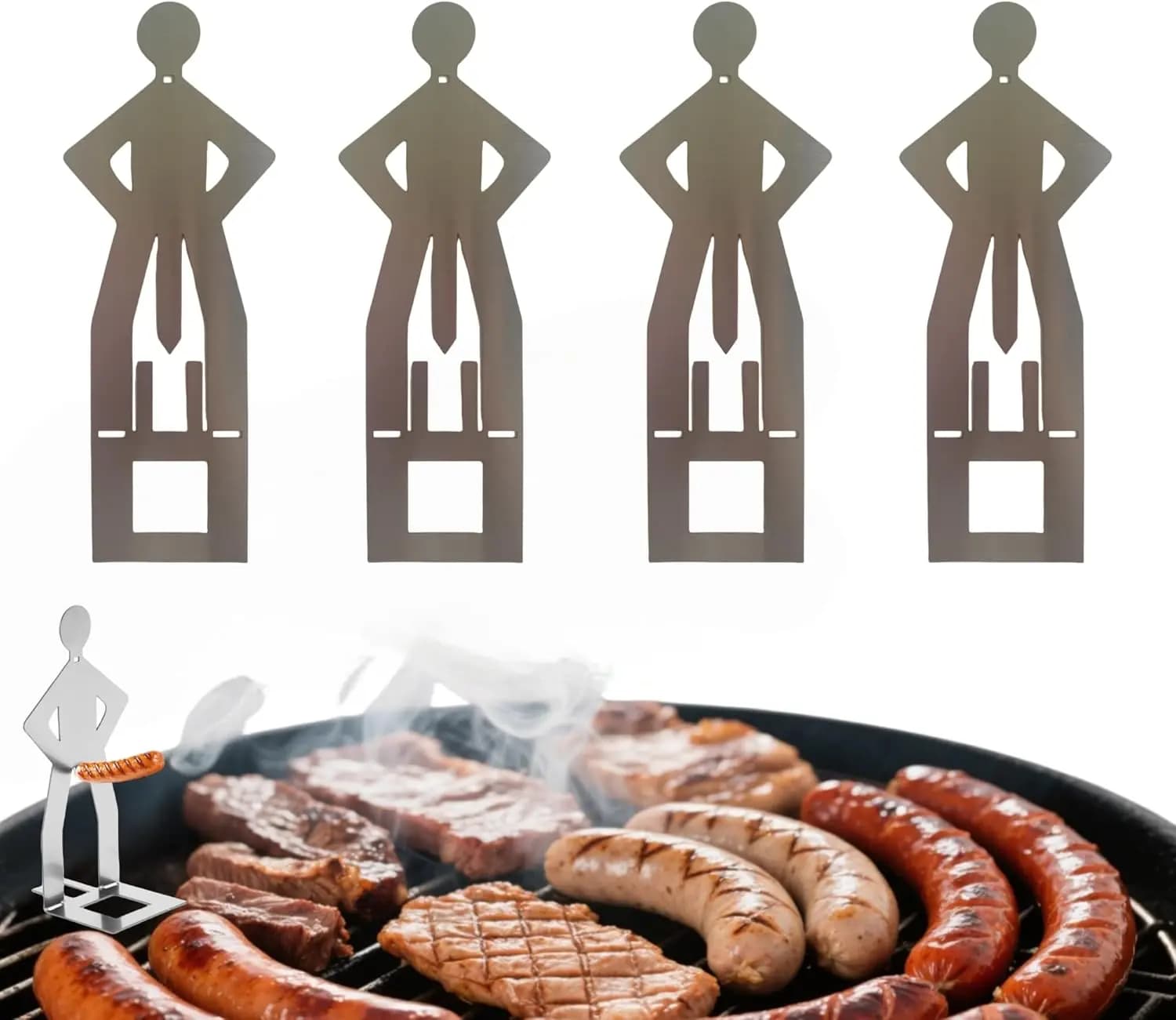 Sausage Holder 1-10Pcs Stainless Steel BBQ Strongman Fun Sausage Grill Reusable and Easy-to-Clean Hot Dog Grill Camping Supplies