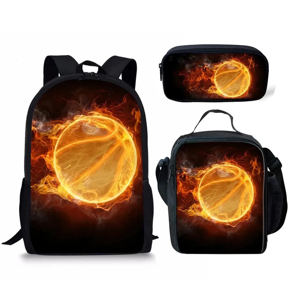 2026 Cartoon Ice fire Pallacanestro 3 pz/set Zaino Stampa 3D Studente di Scuola Bookbag Anime Laptop Daypack Lunch Bag Matita