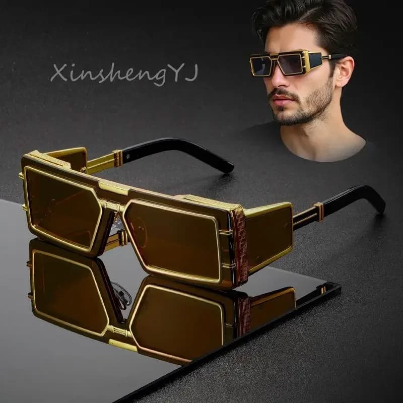 Occhiali da sole alla moda di fascia alta in stile punk da uomo 1 pezzo, con design resistente, moda monopezzo, adatti per la guida all'aperto,
