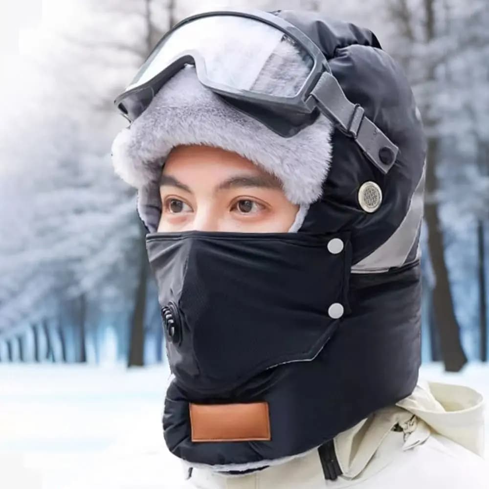 Russian Ushanka Ski Hat Earflap with Goggles Cycling Windproof Cap Reflective Strip Snow Caps Winter Hats Outdoor