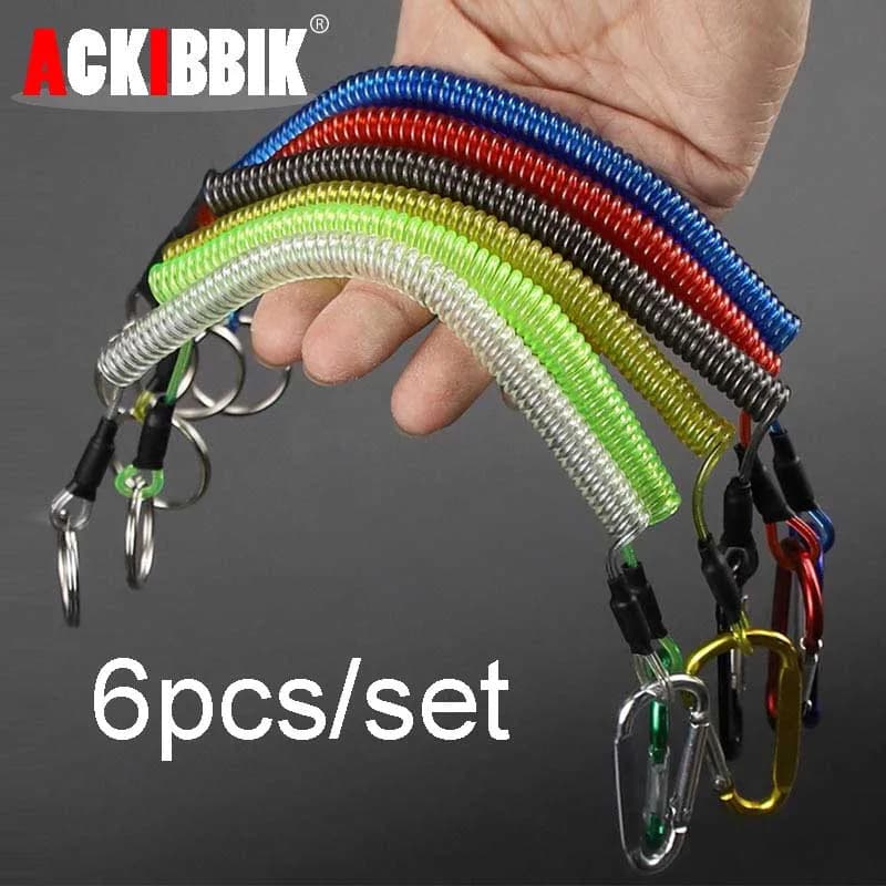 Ackibbik 6 pezzi cordino da pesca con moschettone corde da pesca pinze sicure impugnature per labbra attrezzatura guinzaglio per pagaia per kayak accessori per pagaia