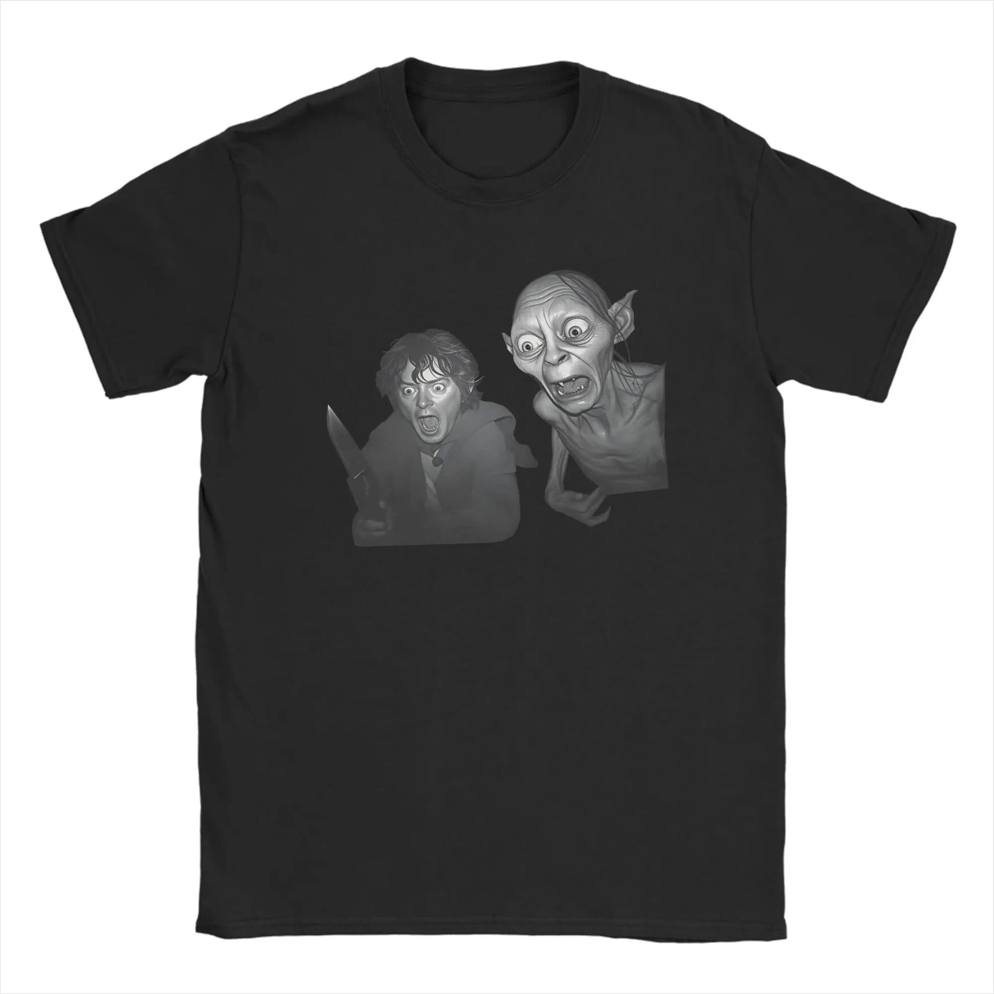 T-shirt estiva in cotone con stampa Frodo e Gollum spaventati - Il Signore degli Anelli - Meme Hip Hop da uomo
