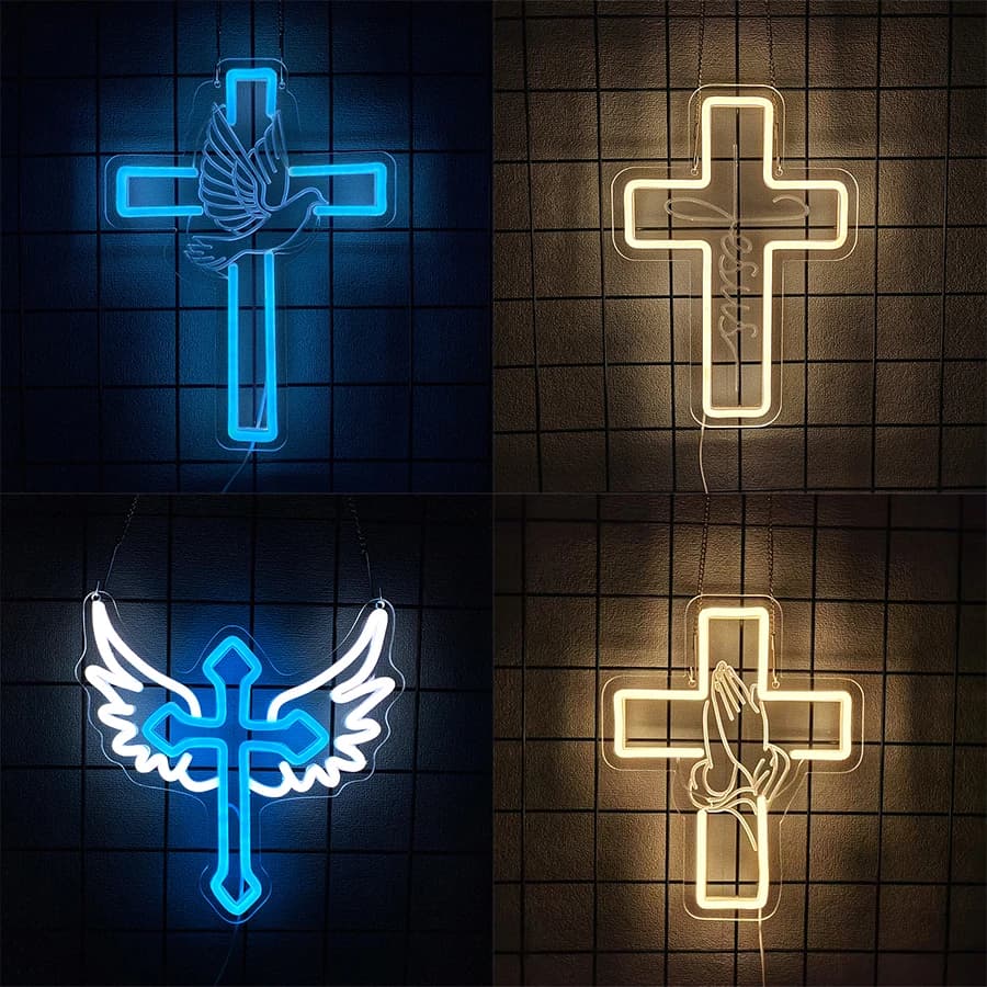 Insegna al neon serie croce per decorazione da parete, luce al neon a LED per camera da letto, arredamento cristiano, stanza religiosa, Pasqua, decorazione della chiesa