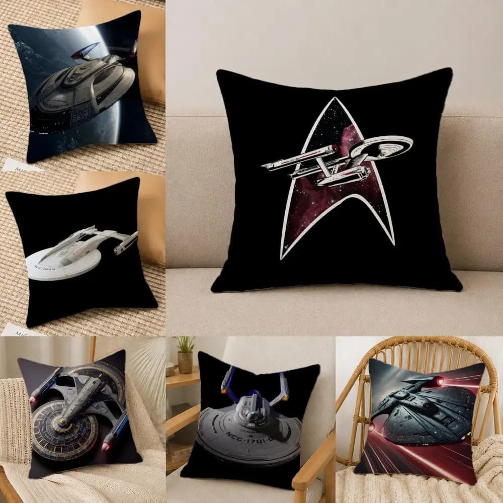 TV Series Star Trek Ship Cushion Cover Natural Linen Pillowcase Set, All-in-One Decor for Sofa, Bedroom & Chair