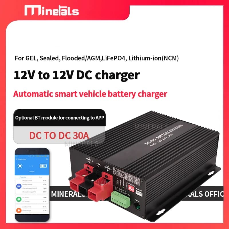 Caricabatterie intelligente da CC a CC 12V 30A Supporto booster App Bluetooth Batteria al litio 4S Ricarica automatica da 12V a 12V Li-ion liFePo4