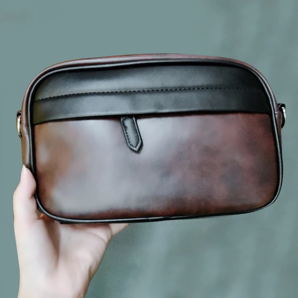 Borsa a Tracolla in Pelle con Motivo Classico, Casual e Professionale, per Uomo, Piccola Borsa Quadrata a Quadretti di Design per Viaggi e Lavoro