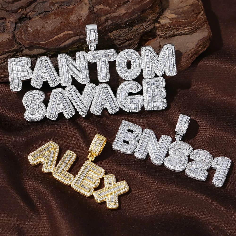 Collana con Nome Personalizzato in Stile Hip Hop con Cristalli, Ciondolo con Lettere in Zirconi Baguette, Regalo di Lusso per Uomo e Donna, Gioielli Personalizzati