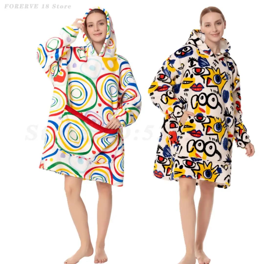 Women's Lazy Clothing Hooded Cover Print Bathrobe Night Shirt Winter Thick Swimwear Soft Homewear Hot Nightwear Oversize Pigiama