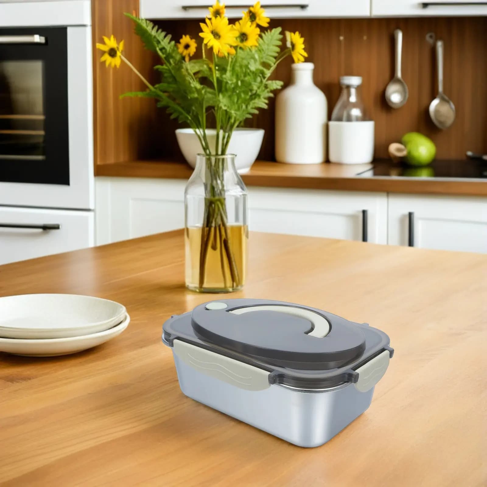 Contenitore per Pranzo in Acciaio Inox Ermetico e Antiperdita, 1.7L, Portatile per Picnic e Cucina