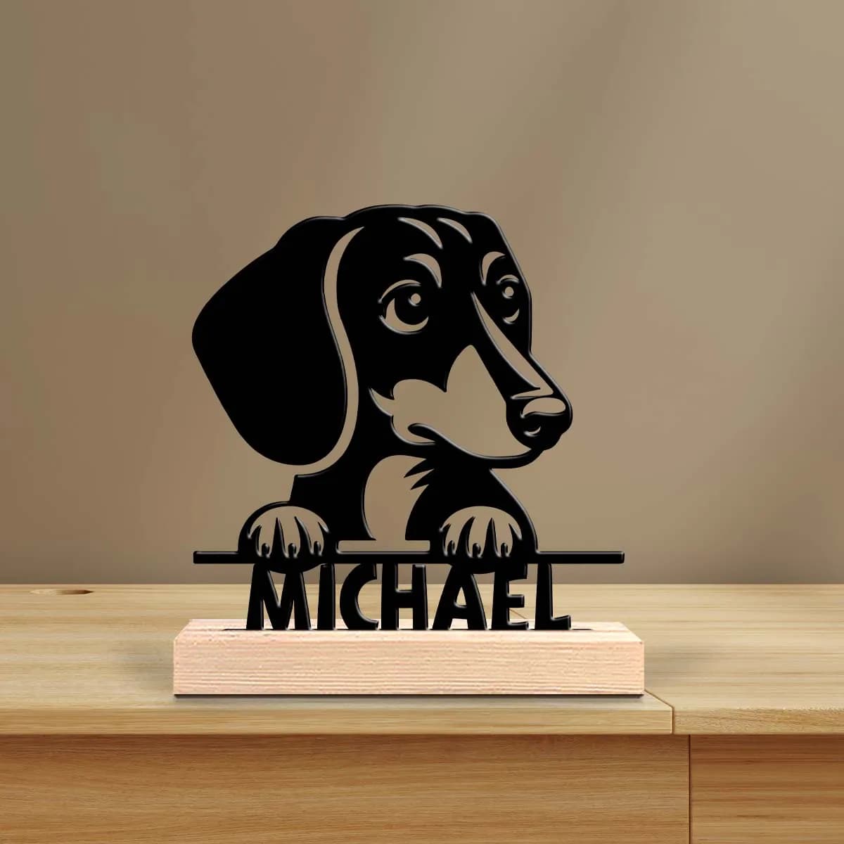 1pc Metal Art Desktop Decoration Customizable Content Equipped with Wooden Base Perfect for Home or Office Decoration