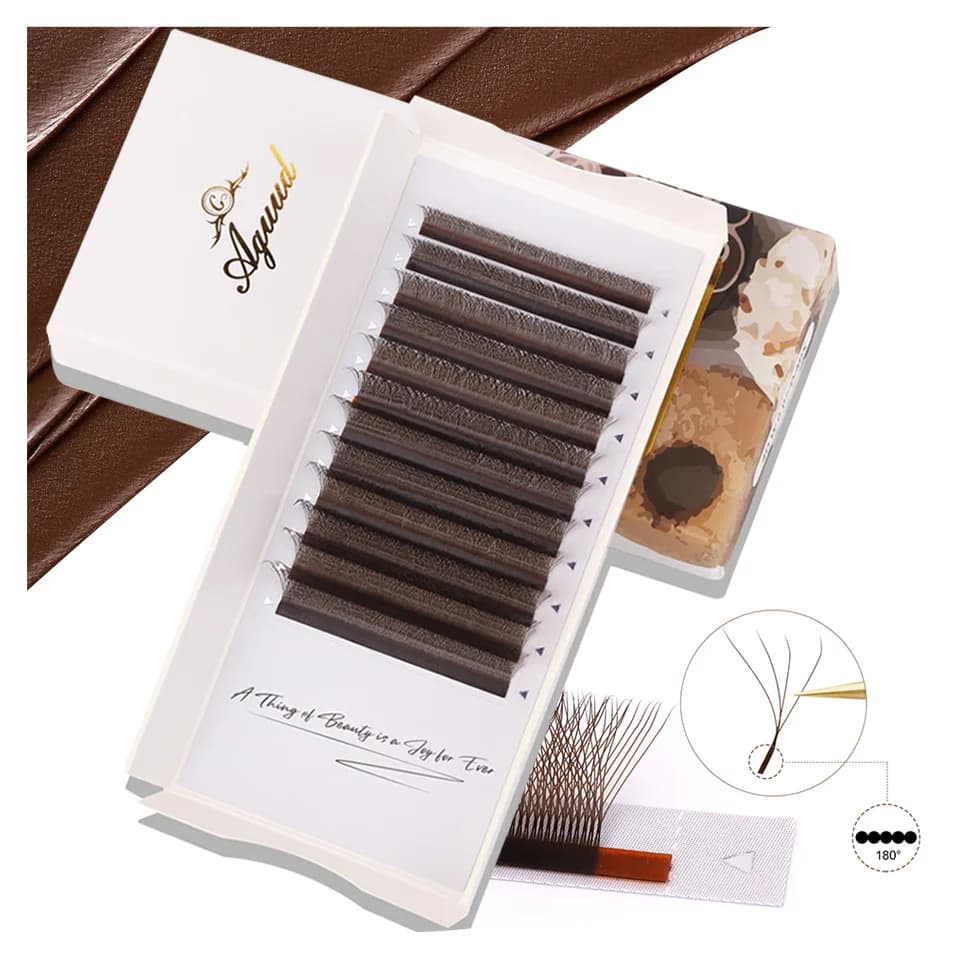 AGUUD Extension ciglia marroni 4D a forma di W, a fioritura automatica, tessute a mano, ciglia fatate 3D, ventagli pre-assemblati premium, ciglia trifoglio 3DW