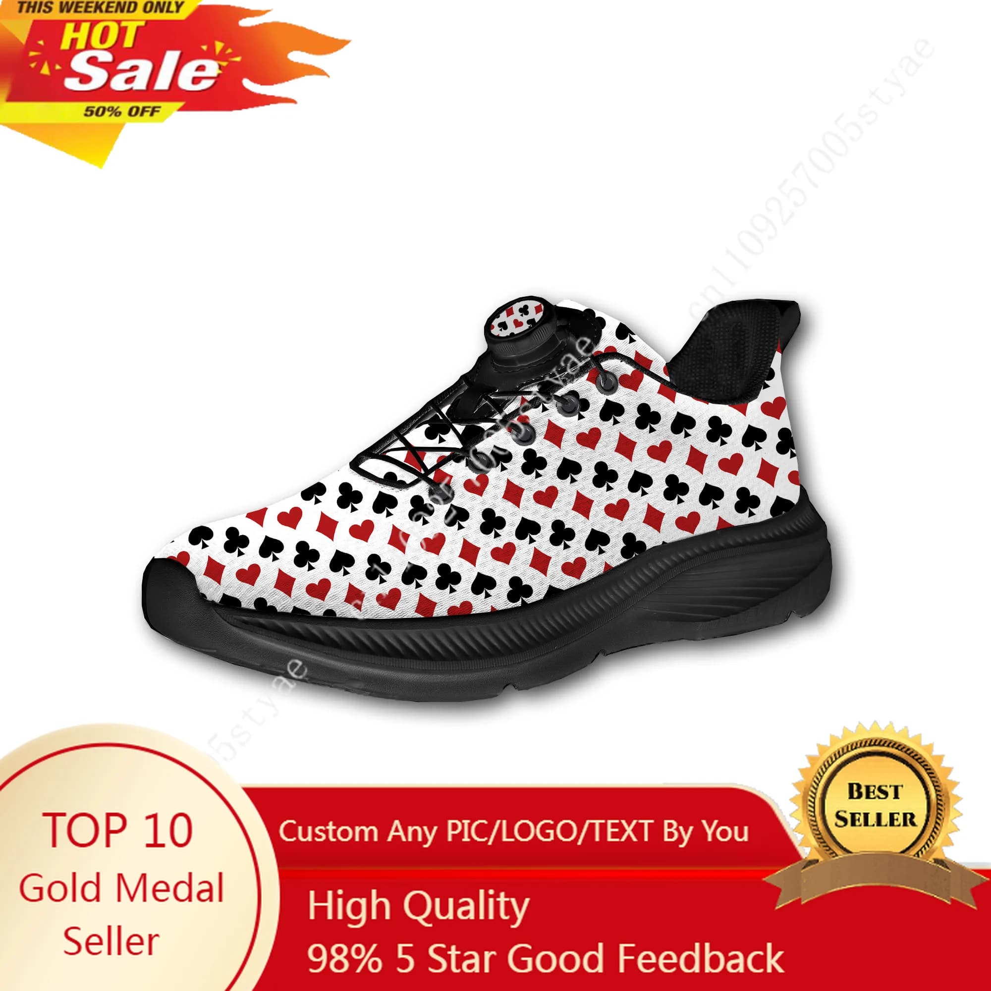 Scarpe Sportive Personalizzate con Stampa 3D di Carte da Gioco, Senza Lacci, con Bottone Rotante, per Uomo e Donna, Ideali per Corsa e Fuoristrada