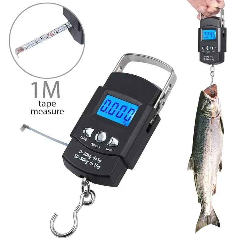 50kg Portable Digital Luggage Scale with Tape Measure Backlit LCD Hanging Hook Scale for Travel Fishing Postal Parcel