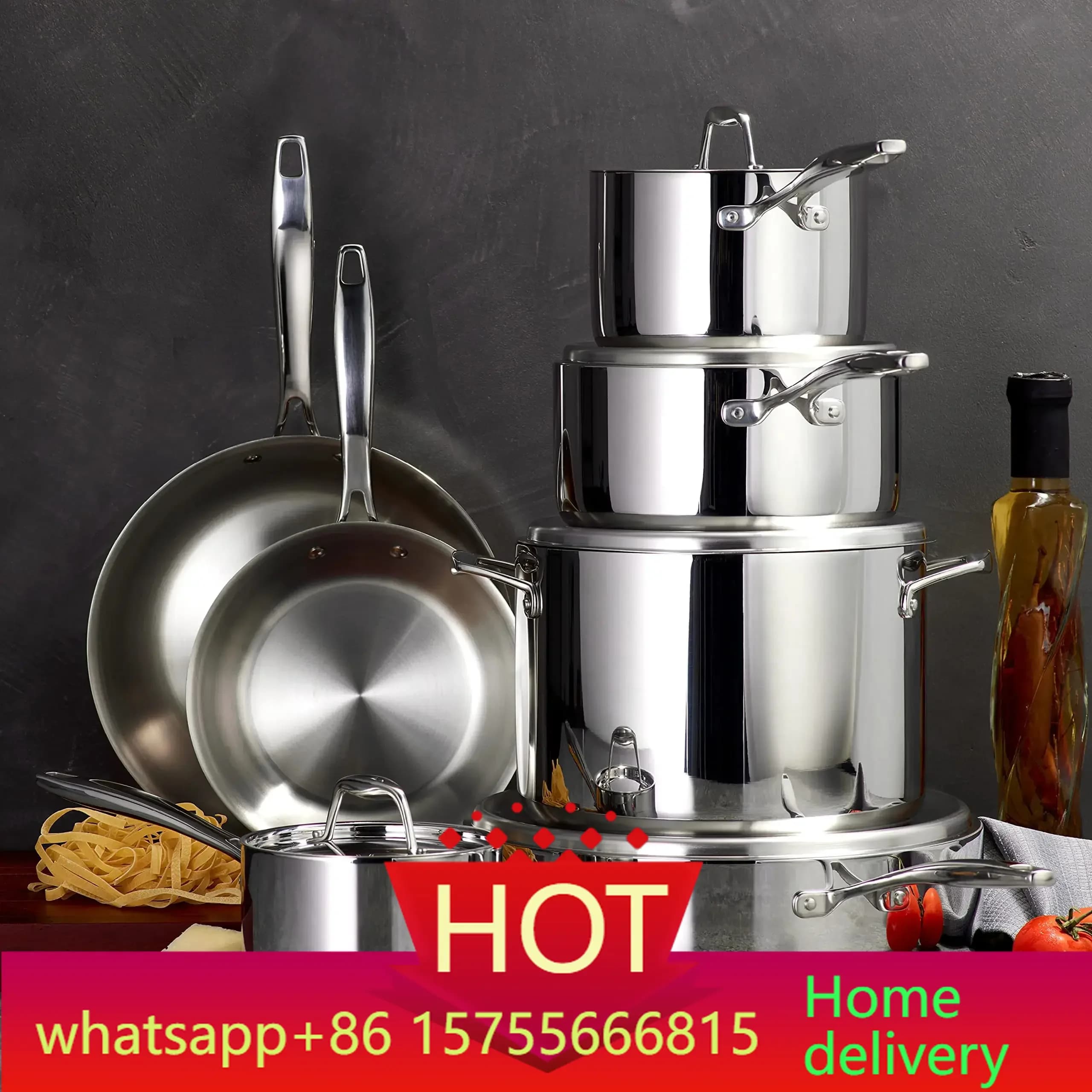 12 Piece Stainless Steel Pots Set, Compatible with Induction, Tri-ply Pots, Casseruola and Stainless Steel Plates