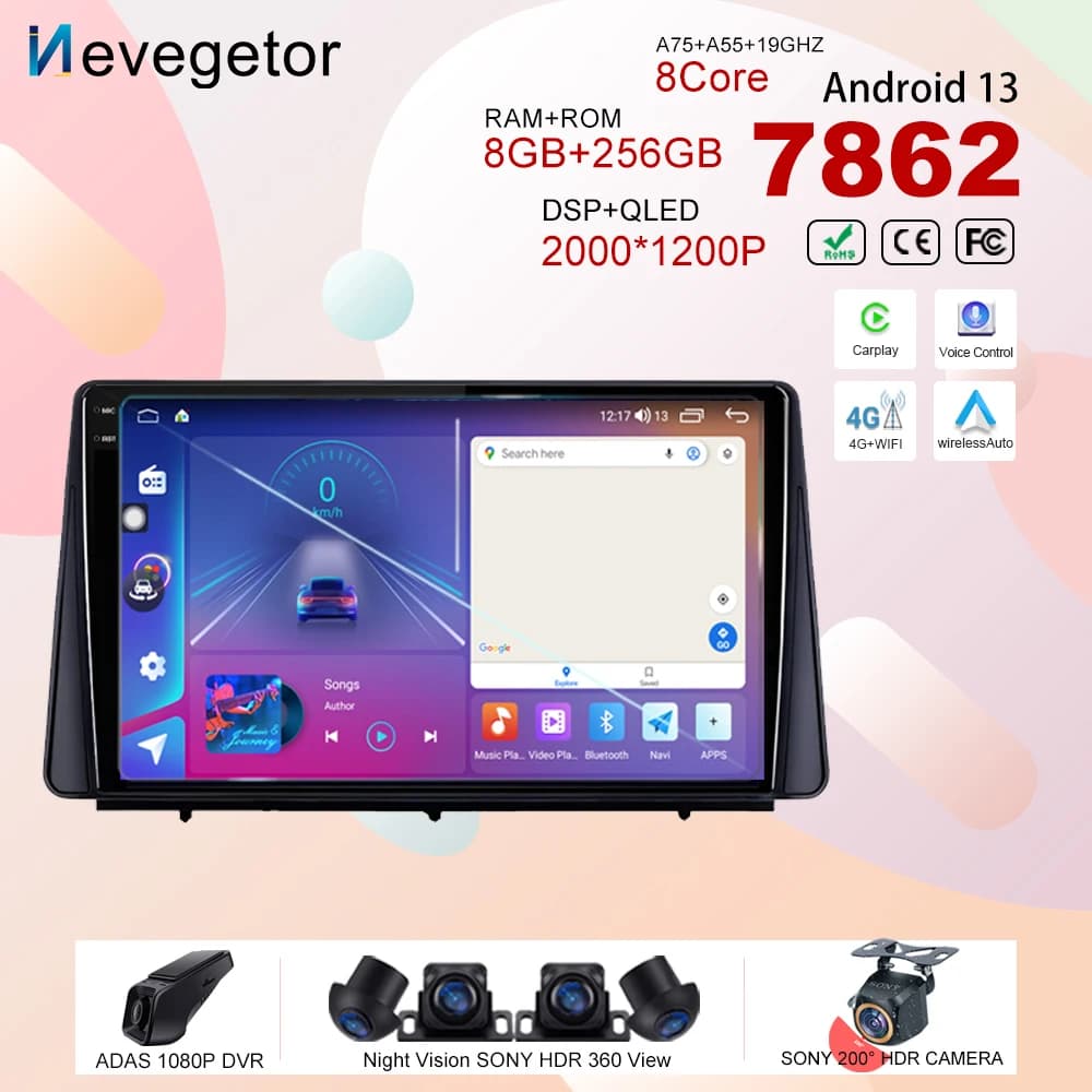 Android13 Per Ford Focus 2019 Auto DVD Radio Stereo Lettore Multimediale di Navigazione GPS 5G wifi HDR Ad alte prestazioni QLED Schermo CPU