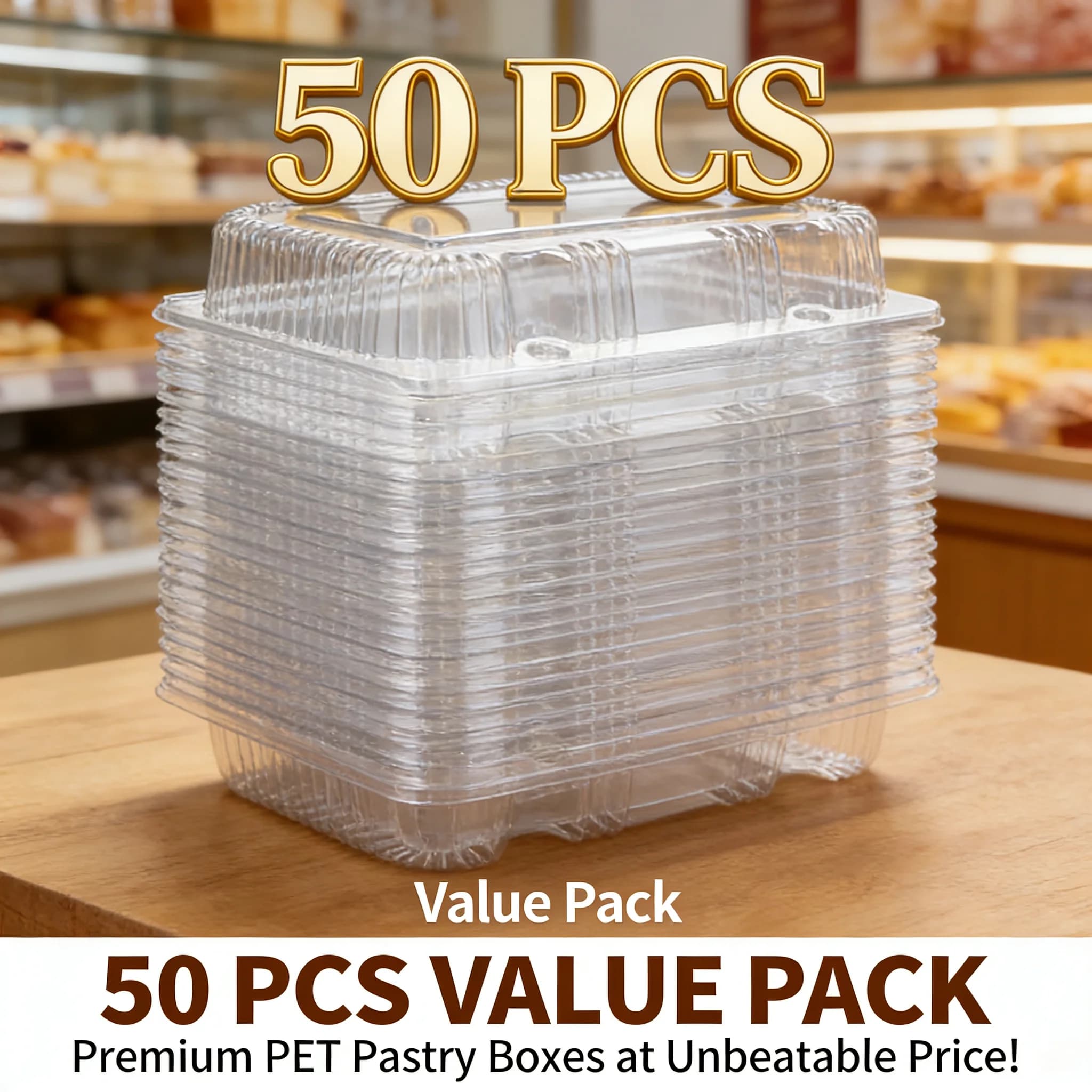 50 pcs transparent plastic food containers - Use and shell box for fruit, salad, sandwich, dessert, takeaway, picnic, parties
