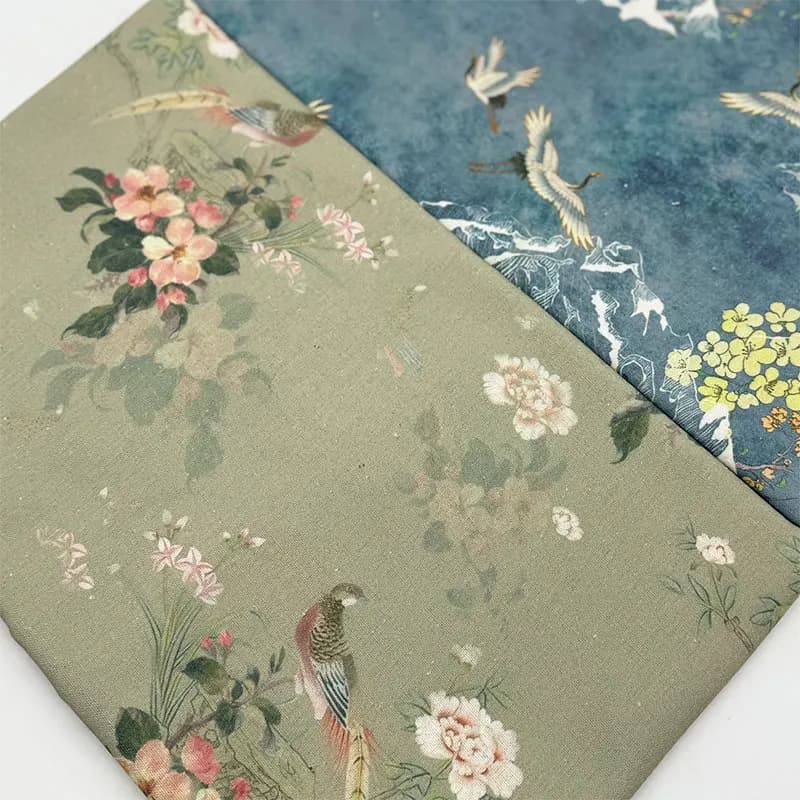Chinese Style Cotton Linen Fabric Retro Bamboo Crane Printed Fabric DIY Sewing Cheongsam Hanfu Dress Curtain Upholstery Crafts