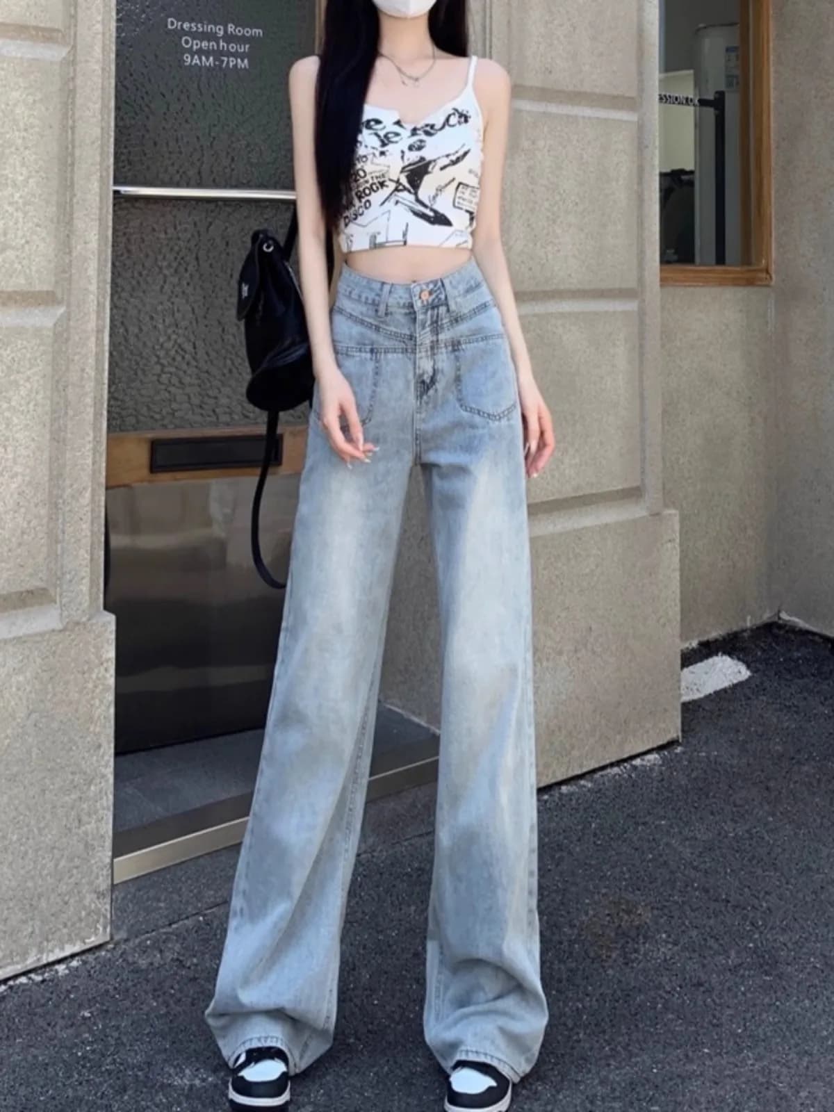 Jeans a Vita Alta e Gamba Larga per Donna, Design Snellente e Trendy, Pantaloni Lunghi Dritti in Misto Cotone, Poliestere e Spandex