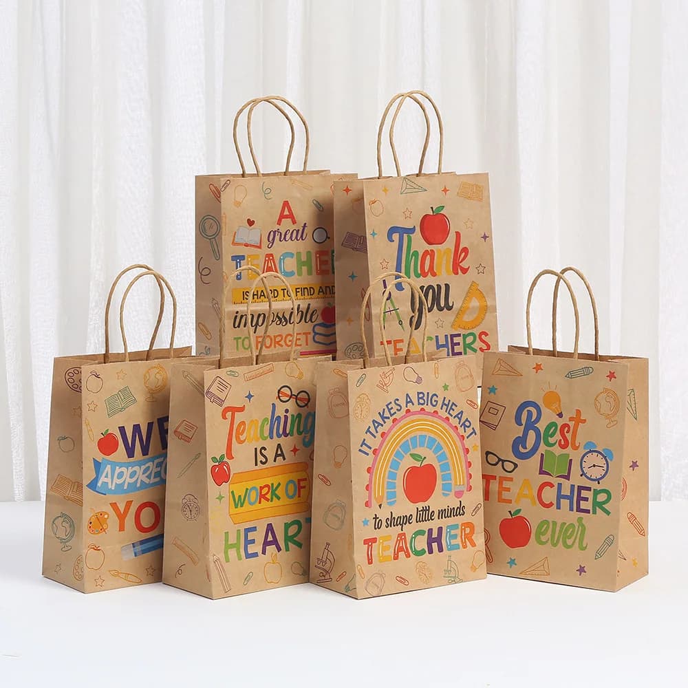 30Pcs Letter Kraft Paper Gift Hand Bag Thank You Teacher's Day Gift Packing Acessories Best Teacher Paper Gift Bags