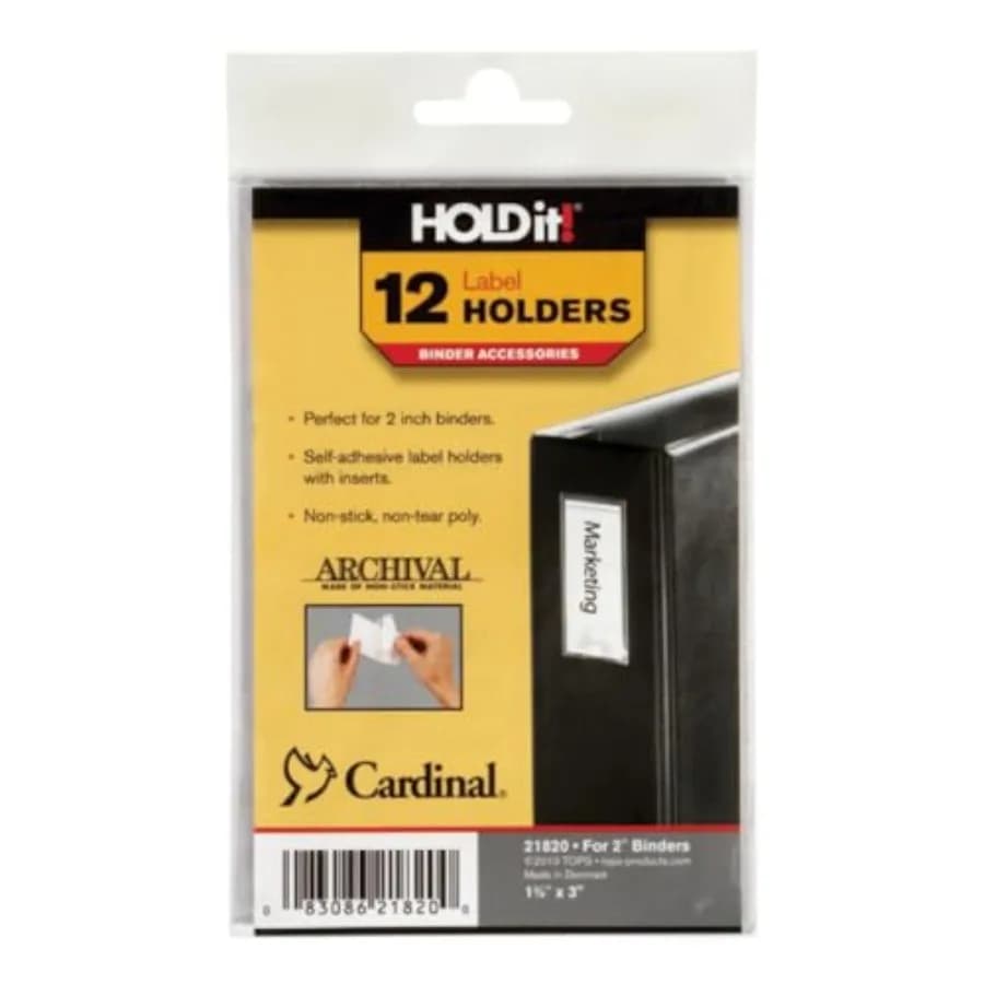 Self-Adhesive Label Holders for Binders, 1.38 x 3 Inches, Clear, 12 per Pack 21820