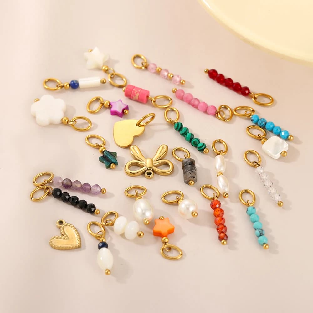 CARLIDANA2PCS Hot Sale Heart Colored Natural Stone Accessories Non Tarnish DIY Jewelry Plated Gold Stainless Steel Charm Pendant