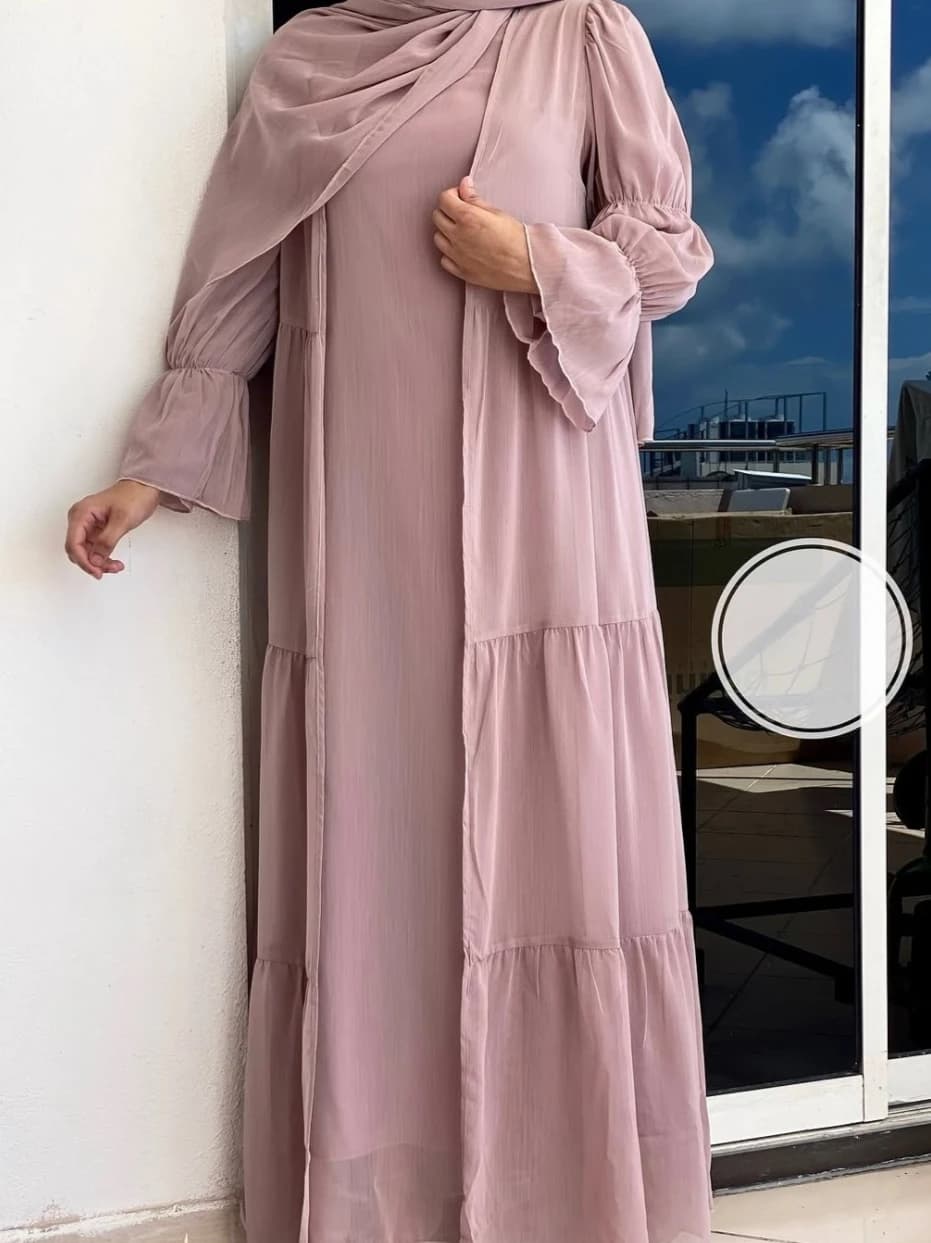 Abito Abaya da donna 2 pezzi Set Abaya musulmano Chiffon Jalabiya Hijab Lace Up Ramadan Marocco Dubai Caftano Abiti Abito lungo