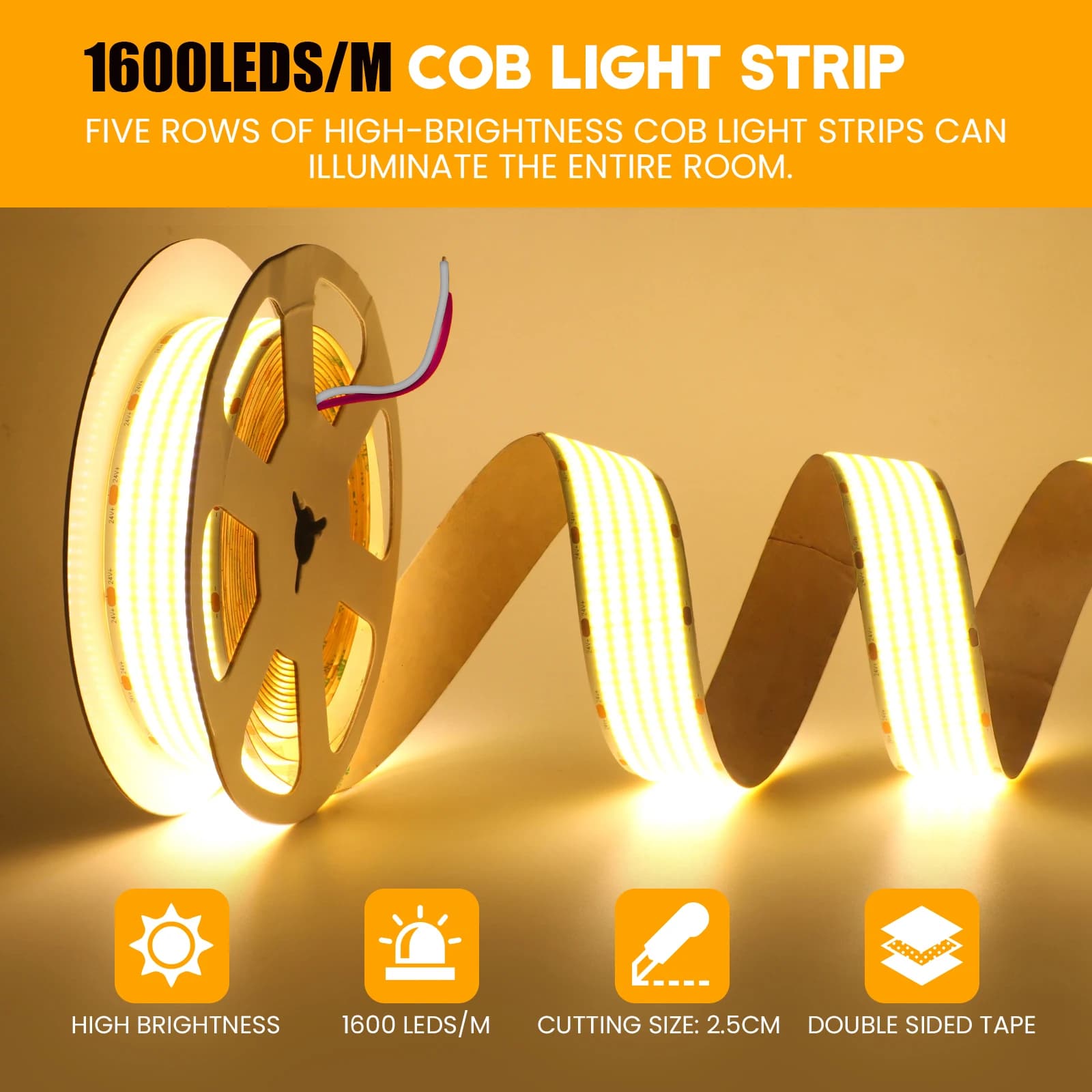 1600Leds/M Super Brighter DC 12V 24V COB Strip 3000K 4000K 6000K IP21 Not Waterproof Home Decor Flexible Ribbon Rope LED Light