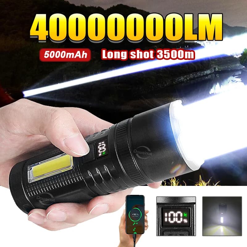 Most Powerful 500W Led Flashlight Strong Light Outdoor Torch Rechargeable 5000mAh High Power Flashlight Light Super Bright Light