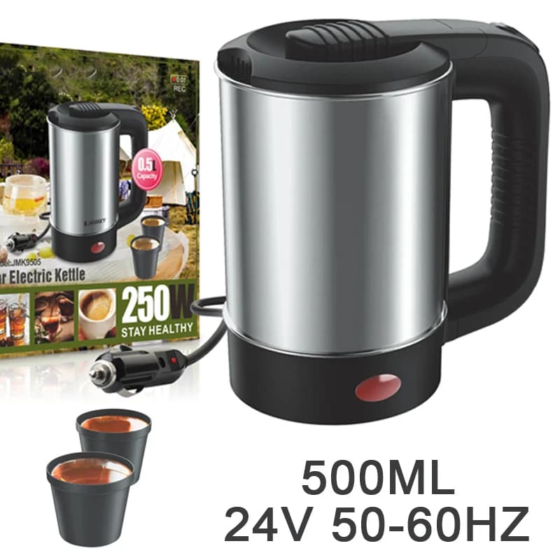 Car Water Boiler 500ml 24V 50-60Hz Electric Kettle for Truck Truck Stainless Steel Car Coffee Mug Heated Water Cup Pot Bottle EU