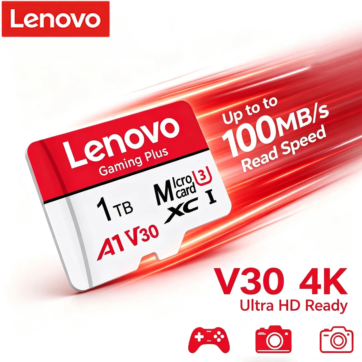 Scheda di Memoria Flash TF Lenovo Gaming Plus SD 128GB 256GB 512GB per Video 4K Full HD, Compatibile con Fotocamere, Smartphone e Nintendo Switch