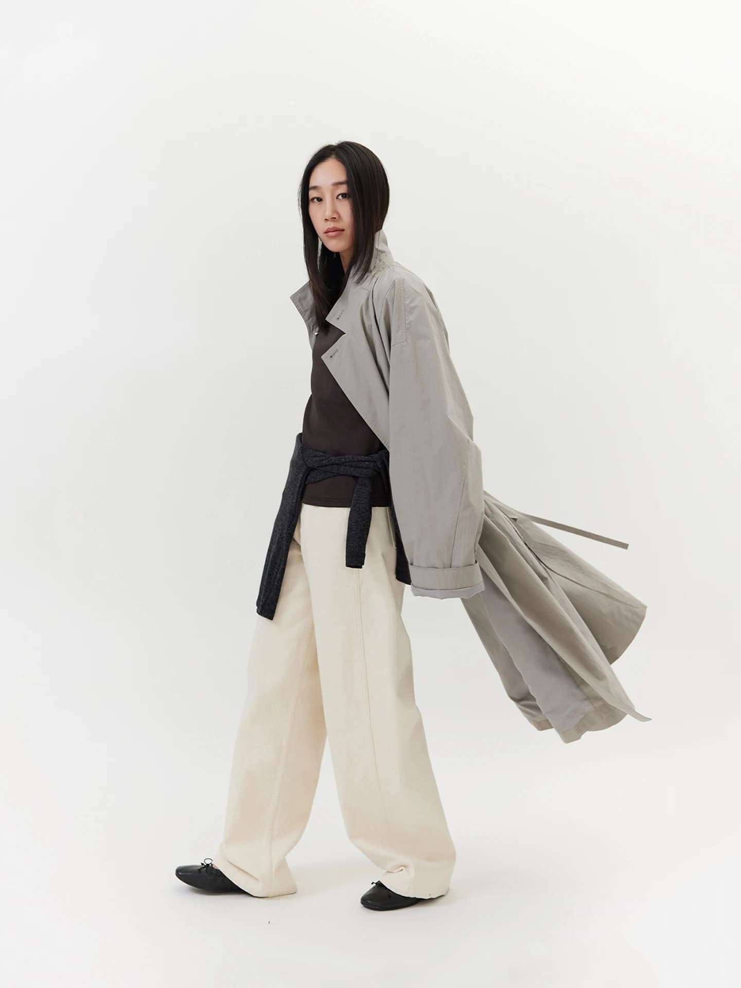 Cappotto Lungo in Cotone da Donna con Cappuccio Rimovibile, Cintura, Effetto Carta, Spacco Laterale, Stile Casual, Moda Primavera Estate Autunno