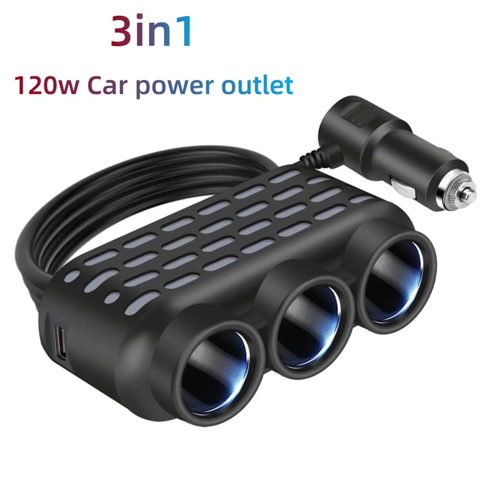 Caricabatterie per Auto 12V-24V 120W 3 in 1, Adattatore per Accendisigari con Ricarica Rapida per DVR Auto, Dashcam, Splitter USB