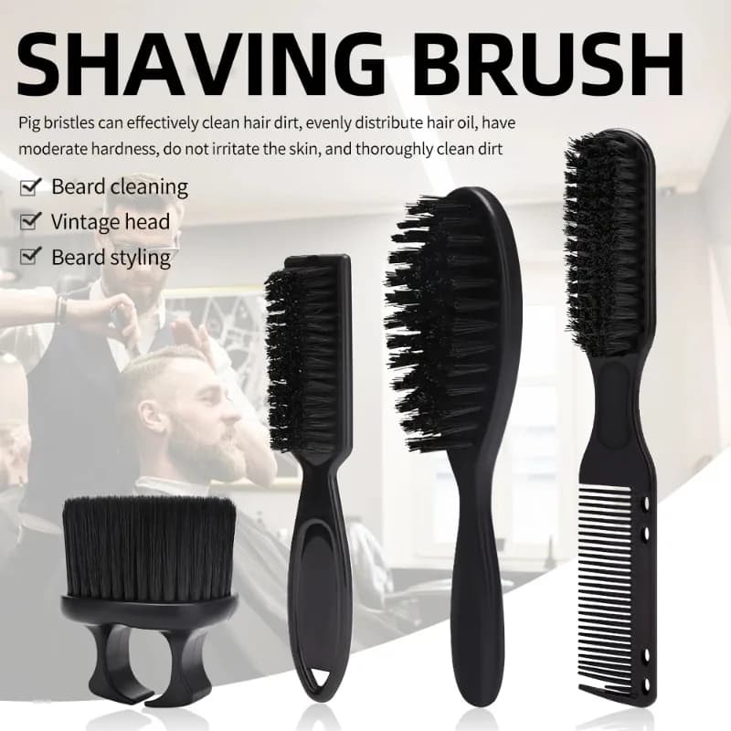 Men's Beard Shaving Brush Set Nylon Hair Grooming Comb Kit for Barber Salon Facial Cleaning Mustache Styling Trimming Tool