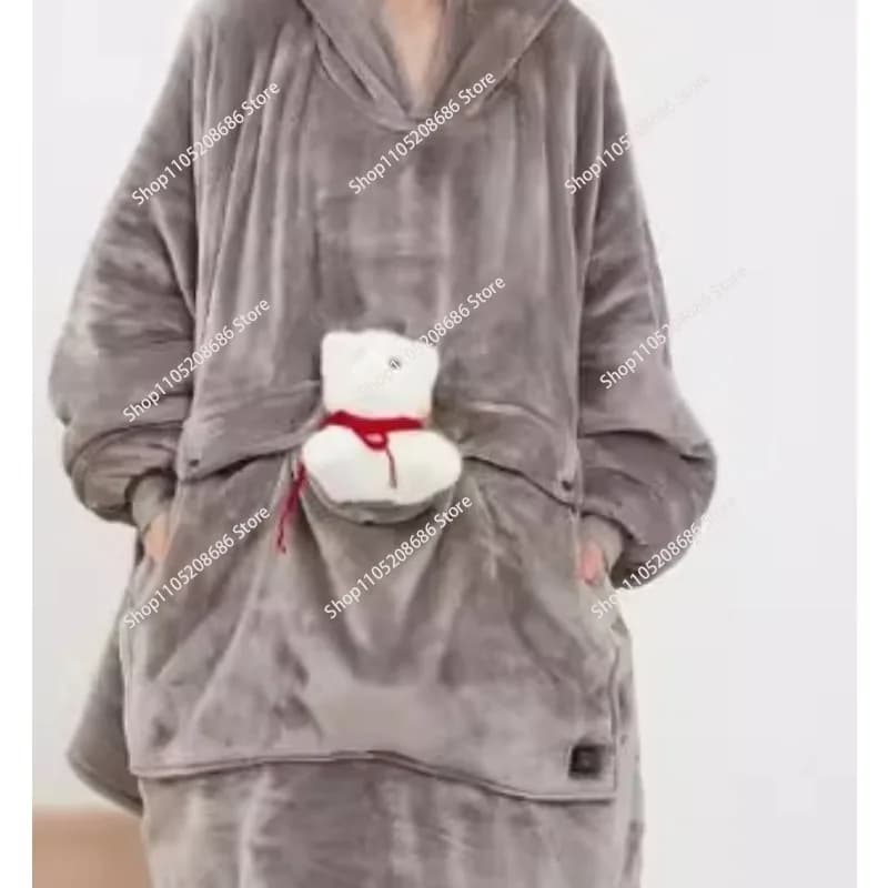 Coperta con cappuccio riscaldata a batteria con riscaldamento morbido e caldo in flanella Sherpa indossabile con maniche
