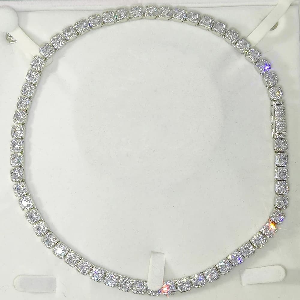 Collana a catena di zirconi cubici ghiacciati di lusso da 7 mm Collana quadrata con pietre di grado CZ 5A Collana con catena da tennis Hip Hop