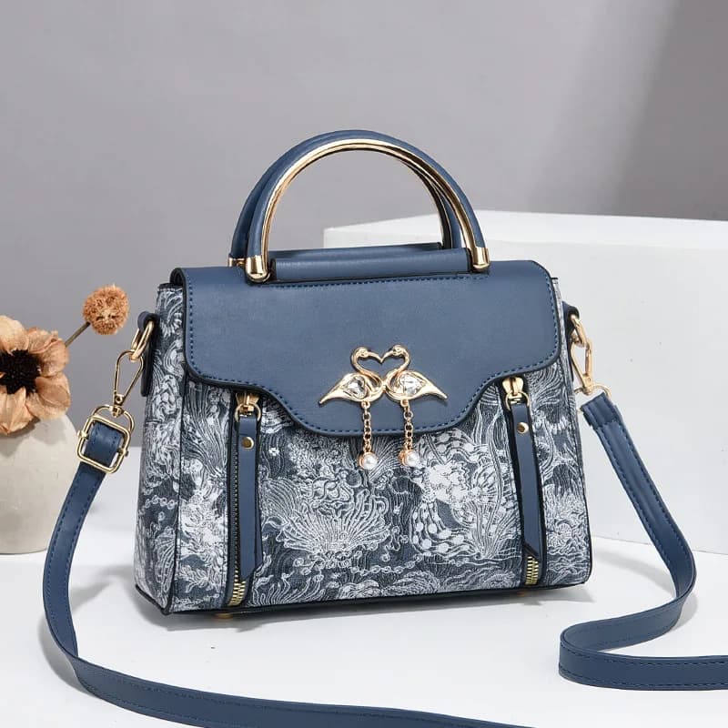 Borsa a Mano Classica con Strass a Forma di Cigno, Trasformabile in Borsa a Tracolla con Cinturino Staccabile per Eleganti Donne