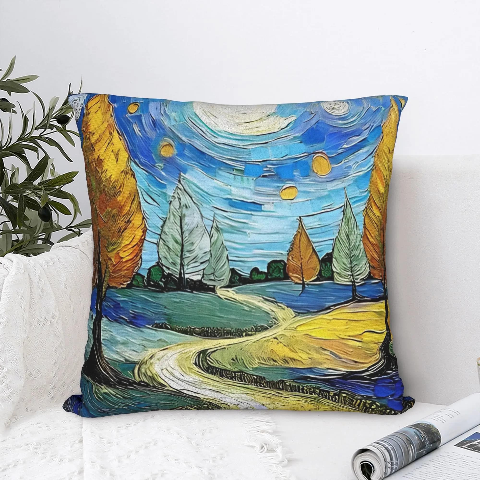 Van Gogh Square Pillowcases Polyester Sofa Starry Sky Oil Painting Cushion Cover Creative Home Decoration Pillow Cover 40*40