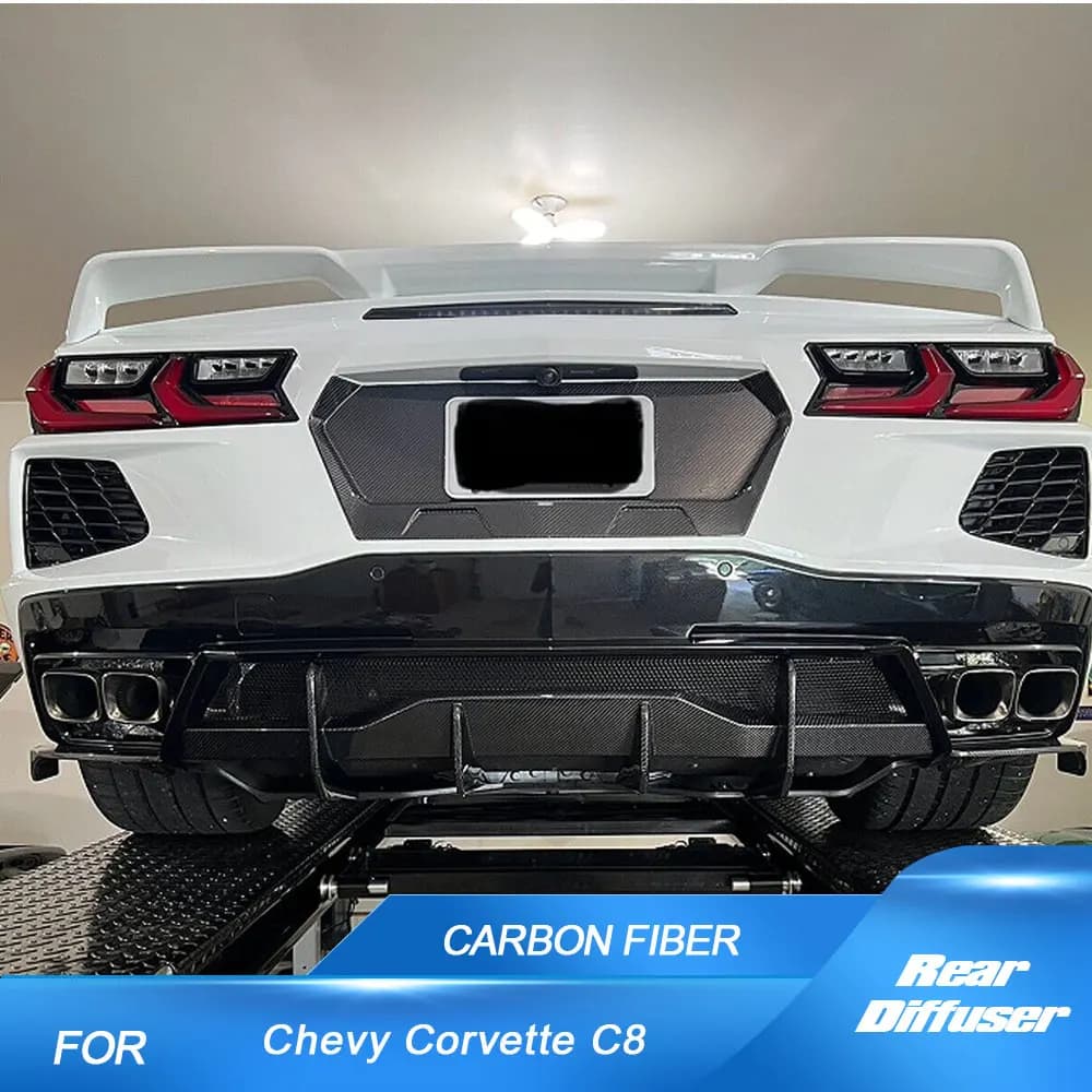 Carbon Fiber Rear Bumper Diffuser with Splitters For Chevy Corvette C8 Stingray 2020-2023 Rear Lower Bumper Lip Diffuser Spoiler