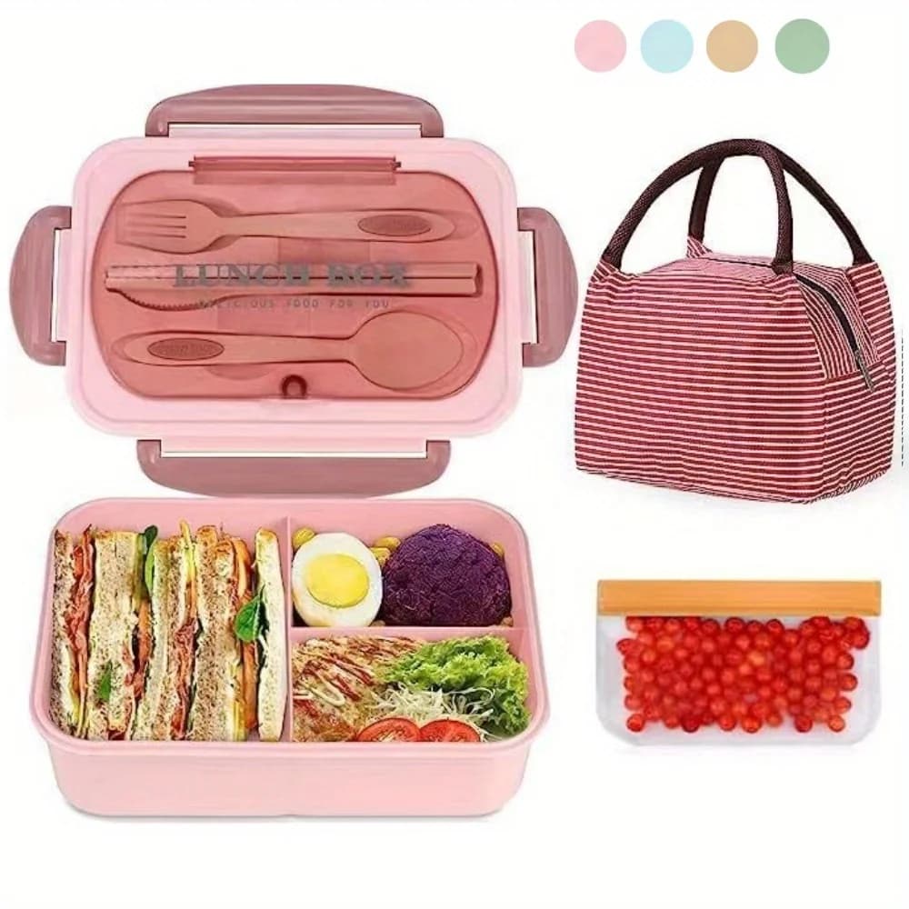 Set di contenitori per il pranzo con borsa per il trasporto: scomparti adatti al microonde, contenitore rettangolare per adulti, uso scolastico e in ufficio