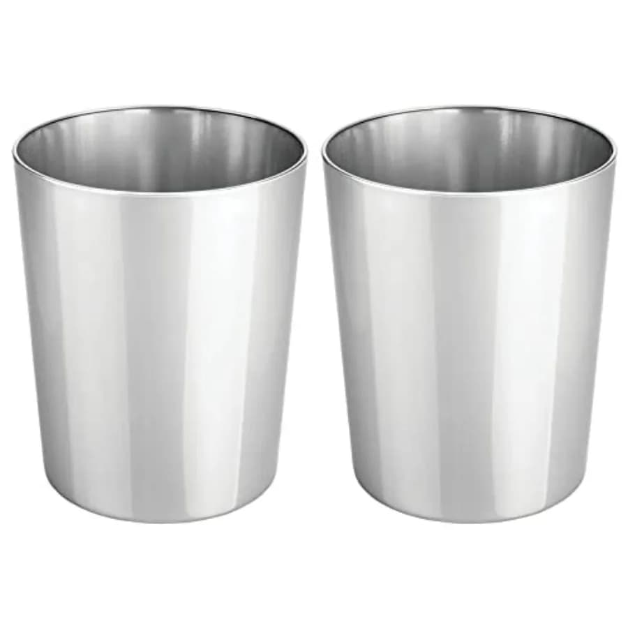 Round Metal Small Recycle Trash Can Wastebasket, Garbage Container Bin for Bathrooms, Kitchen, Bedroom, Home Office - Durable S
