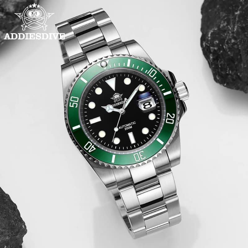 ADDIESDIVE Nuovo orologio subacqueo per uomo Calendario in vetro zaffiro di lusso Impermeabile 200 m Orologi meccanici automatici luminosi