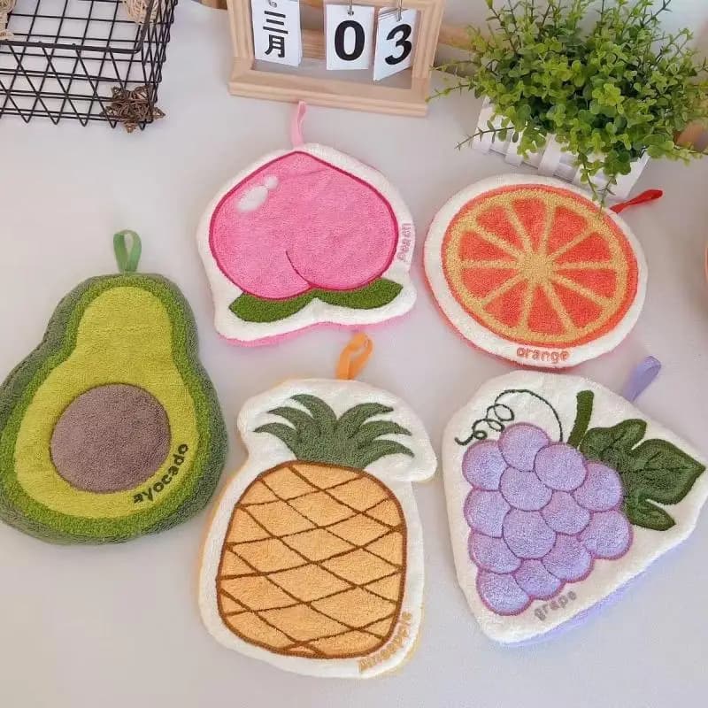 1 Pezzo Asciugamano a Forma di Frutta in Pile Corallo, Asciugatura Rapida, per Bagno e Cucina, Spesso e Appendibile