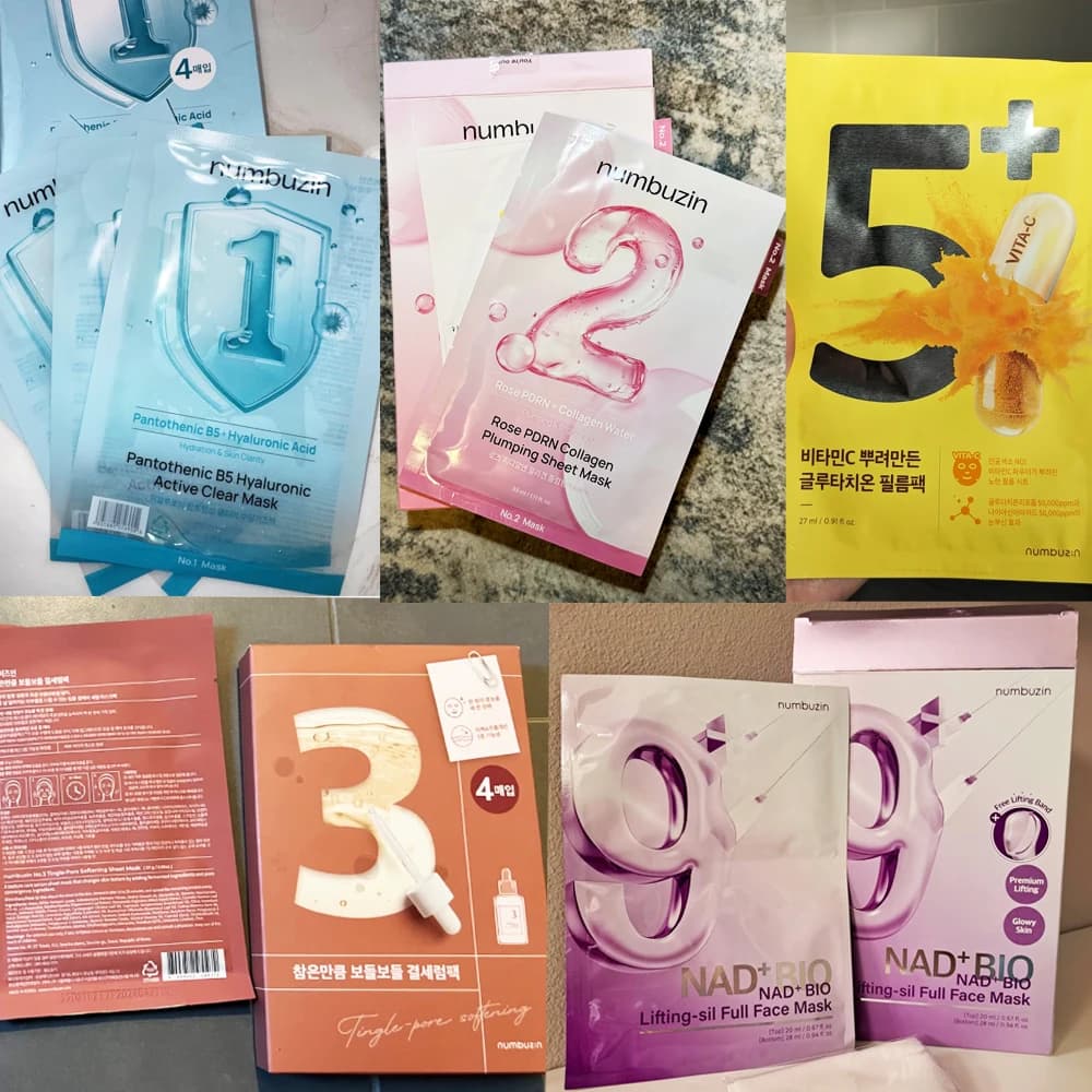 Numbuzin No.9/No.3/No.5 NAD+ Maschera in Tessuto Effetto Tingle per Pori Dilatati, con PDRN, Collagene e Peptidi Rimpolpanti, Rassodante e Levigante per la Cura della Pelle