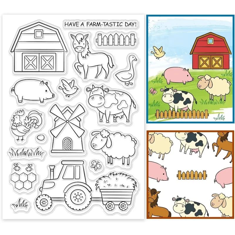 Timbri trasparenti decorativi da 1 foglio Timbri in plastica Timbri in silicone per animali da fattoria Cornice per pellicola Timbri con sigillo trasparente per album fotografico regalo
