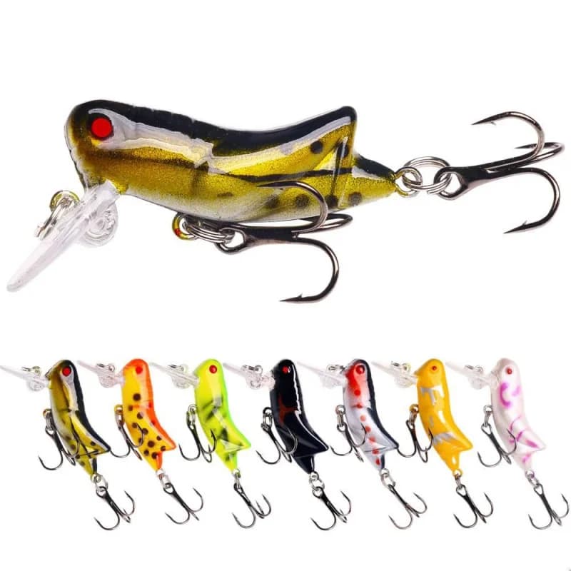 Set di 7 Esche Artificiali di Tipo Superficiale 4.5CM, Esche a Forma di Gabbiano, Granchio e Insetto 4.1G per la Pesca in Acqua Dolce con Micro-Esche